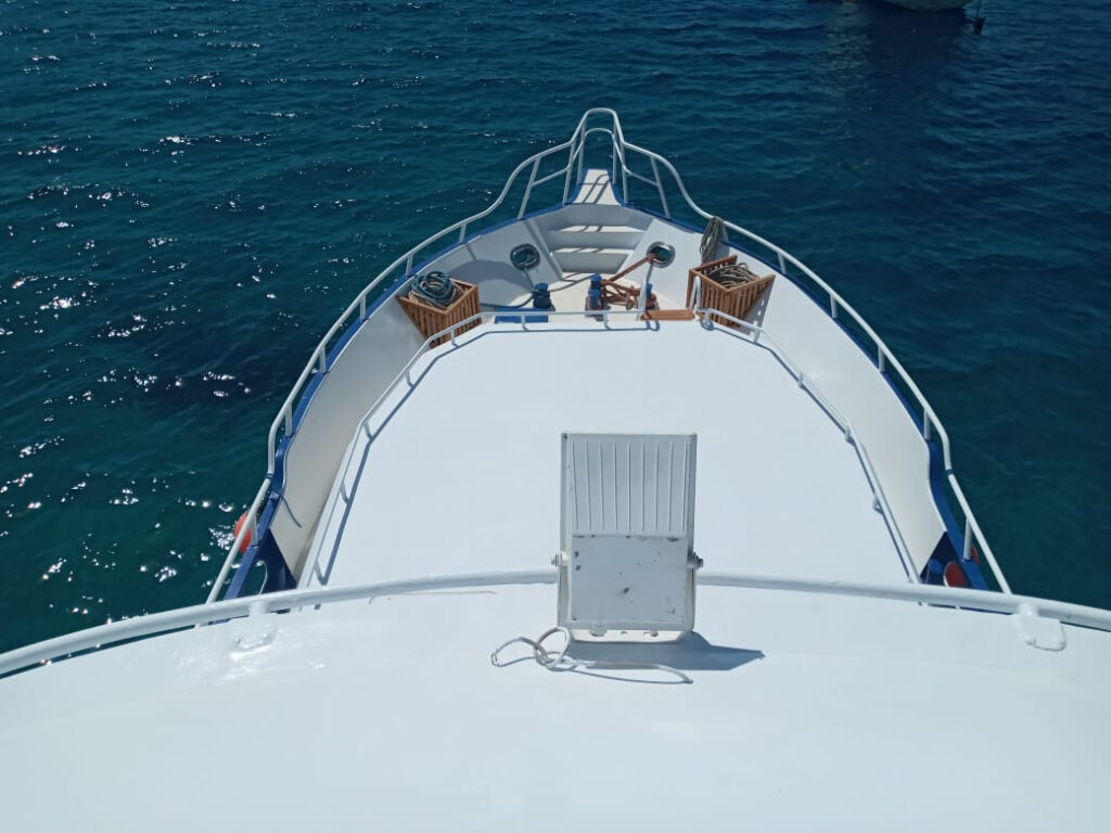 View down onto deck of Dive Runner in the Egyptian sun