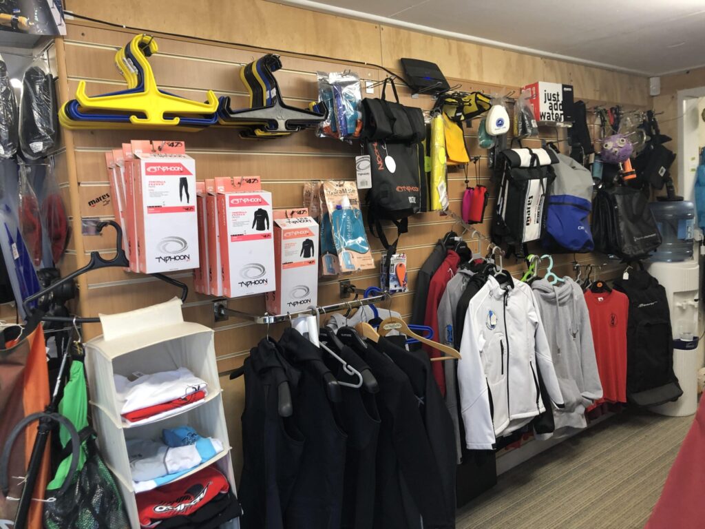 Sound Diving dive shop clothing and accessories section