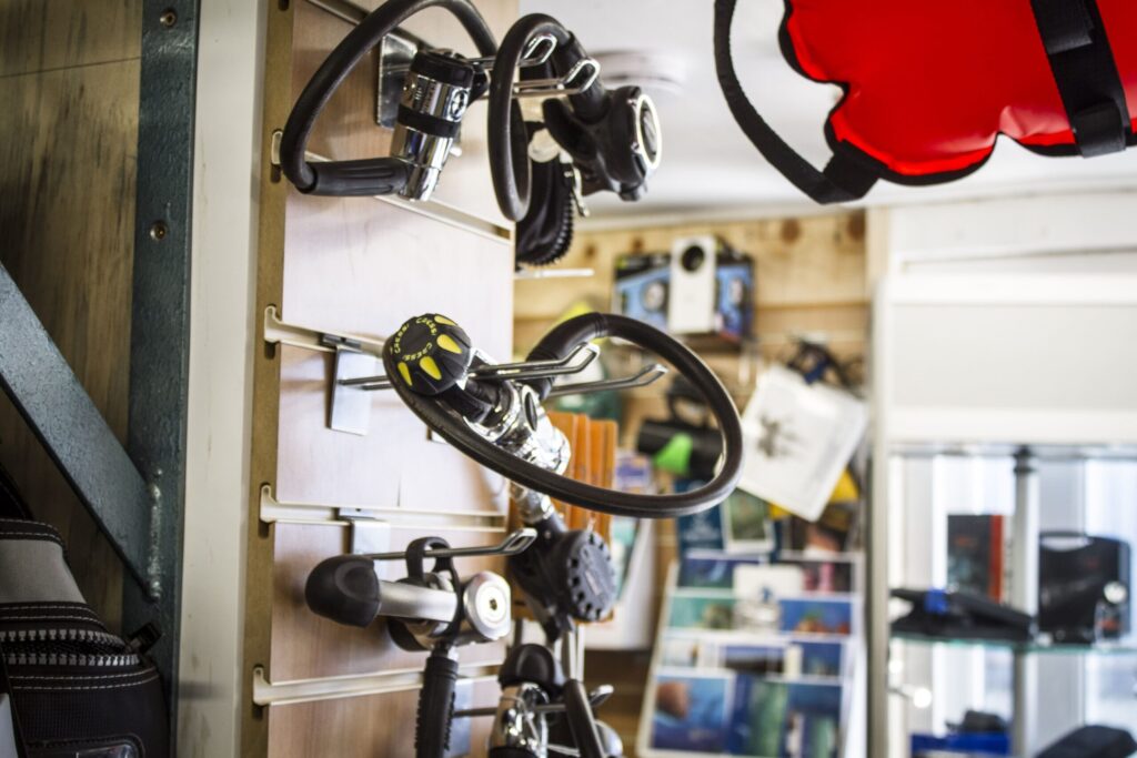 Scuba regulators in the Sound Diving Dive Shop